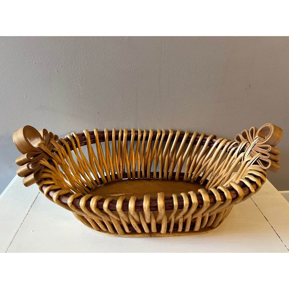 Vintage Wicker Basket Fancy Handles 17"x11"x8